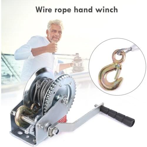 Mini Hand Winch Durable Practical Manual Winch Tool Equipment Wire Rope High Quality Hand Winch 800LBS 350kg length is about 8m