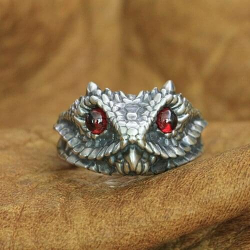 Red Eyes 925 Sterling Silver Adder Viper Snake Ring Mens Biker Punk Ring TA267 US Size 7 to 15
