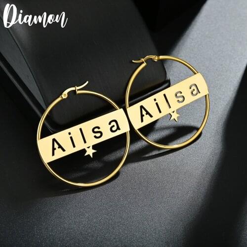 Diamon High Quality Personalized Name Drop Earrings Customize Namplate ID Dangle Earring Women Stainless Steel Party Gift