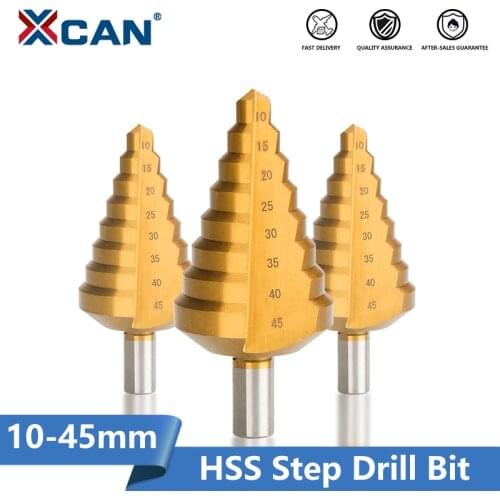 XCAN Step Cone Drill 10-45mm Wood Metal Hole Cutter Titanium Coated HSS Steel Drill Bit