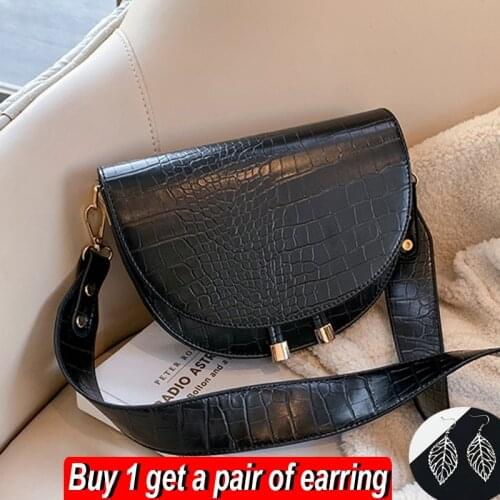 Vintage Crocodile Pattern Saddle Shoulder Bag For Women PU Leather Crossbody Bag Semicircle Messenger Handbag Designer Pouch sac