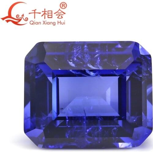 33# blue color rectangle shape emerald cut artificial sapphire including minor cracks and inclusions corundum lose gem stone