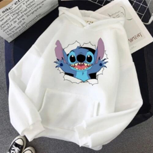 Disney woman cartoon Stitch autumn and winter loose hoodie sweater long sleeve casual fashion plus velvet high quality clothes