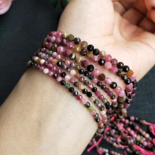 Tourmaline round faceted 3/4mm 15" for DIY jewelry making loose beads FPPJ wholesale beads