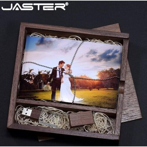 JASTER USB 2.0 Crystal usb +wood box usb flash drive memory stick pen drive 4GB 8GB 16GB 32GB 64GB u disk gifts