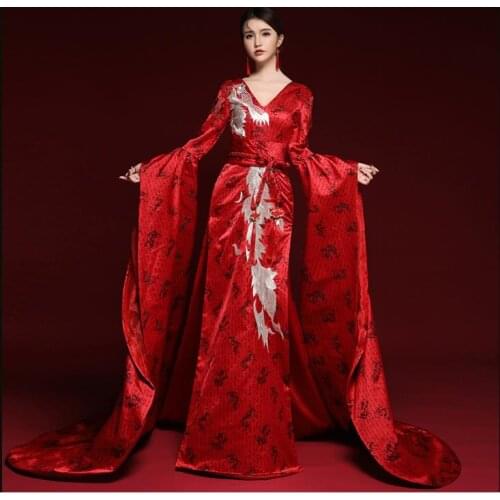High-end Host dress women 2020 new style dignified red long noble performance Chinese style walk show eveningwedding stage dress