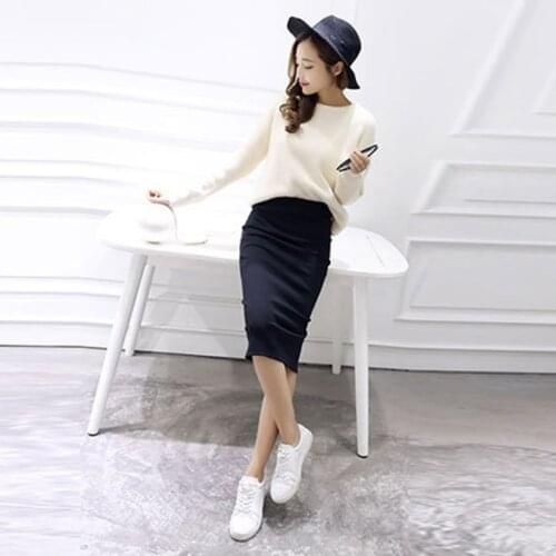 Elegant Sexy Split Slim Skirts Hight Waist Kintting Cotton Women Summer Skirts Mid-Calf Bodycon Pencil Skirt Saia