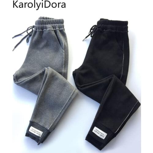 Womens pants winter new European goods tide net red Harlan casual pants BF beam pants large size plus velvet sports pants women