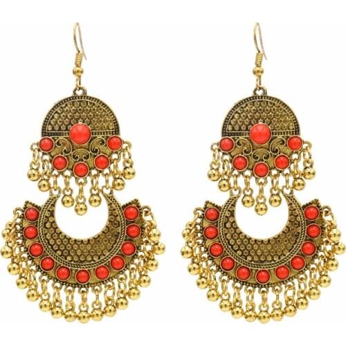 Ethnic Turkish Indian Style Jhumka Resin Beaded Statement Long Earrings for Women Boho Party Gypsy Thailand Jewelry