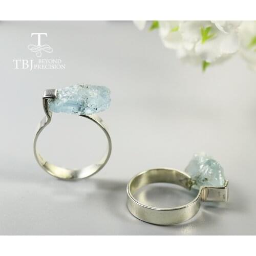 TBJ,2020 new handmade aquamarine Ring elegant design natural gemstone jewelry 925 sterling silver women ring birthstone jewelry