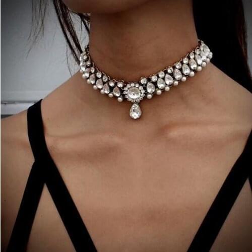 Fashion Bridal Wedding Party Crystal Choker Necklace Elegant Jewelry Collar Necklace For Women