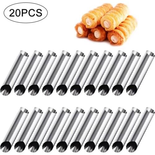 20Pcs Cannoli Tubes Stainless Steel Cream Horn Molds Non-Stick Cannoli Forms Conical Tube Cone Dessert Pastry Roll Baking Mold