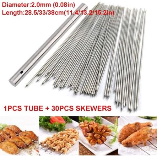 30pcs BBQ Skewers Non Stick Grilling Barbecue Skewers Stainless Steel Reusable Needle Sticks for Shish Kabob BBQ Mat Accessory