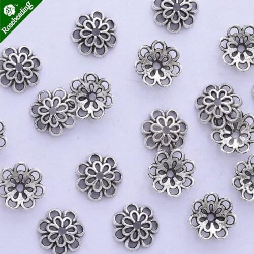 Lots of 50pcs 10mm hollow out flower vintage beads cap,filigree beads cap,end cap,flower spacer metal beads