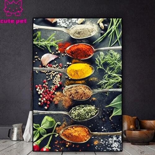 5D DIY Diamond Painting Mix Herb And Spices Full Square Round Drill Embroidery Cross Stitch table food 5D Home Decoration mosaic