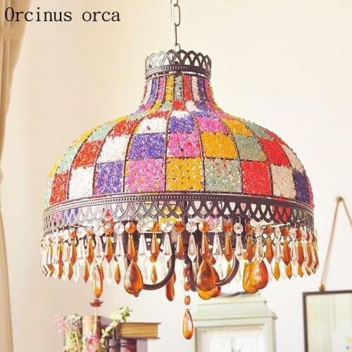 Bohemia colorful hand woven chandelier living room bedroom Mediterranean colorful Southeast Asia crystal chandelier
