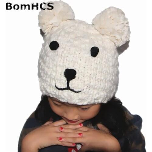 BomHCS Cute Ears Bear Beanie Funny Gift Hat Handmade Knitted Winter Thick Cap