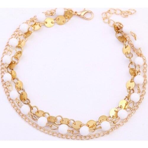 Retro Punk 2018 New Summer Fashion Anklets Wild Multi-layer Handmade Beaded Pearl Sequins Lady Legs Anklet Wholesale