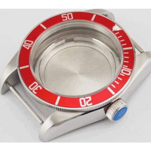 41mm Watch Case Red Bezel Stainless Steel Sapphire glass Fit ETA 2836 Miyota8215,8205,Seagull Seri Automatic Movement