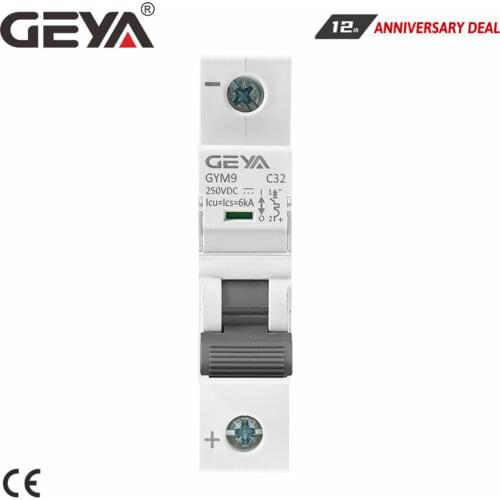 GEYA Din Rail DC MCB 6KA 1P 250V 6A 10A 16A 20A 25A 32A 40A 50A 63A DC Circuit Breaker