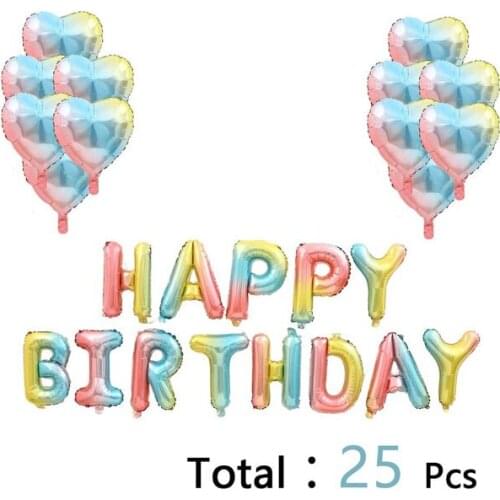 Gradient Color Happy Birthday Balloons Set 16" Letter Aluminum Foil Balloons 18" Heart Shape Balloons