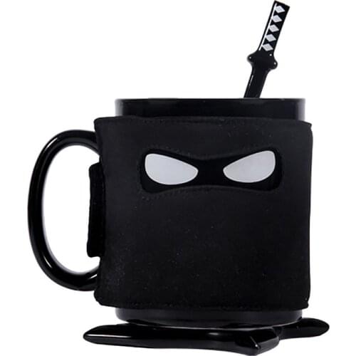 Creative Ceramic Black Ninja Ceramic Mug With Sword Spoon Home School Office Milk Tea Coffee Mugs Drinkware Cups Novelty Gifts