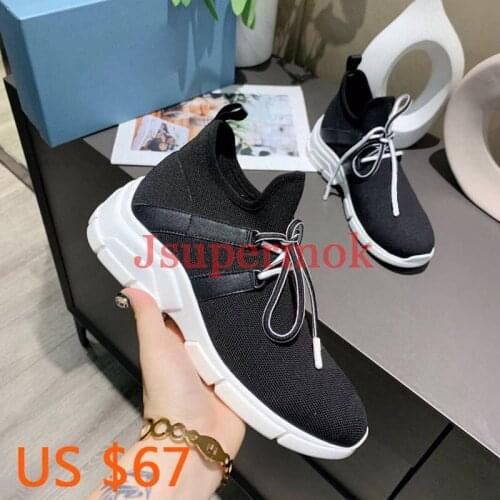 New Women Knitted fabric Sneakers Luxury Brand Women Shoes Fashion Tennis Shoes Flat Casual Lace Up Women running shoes