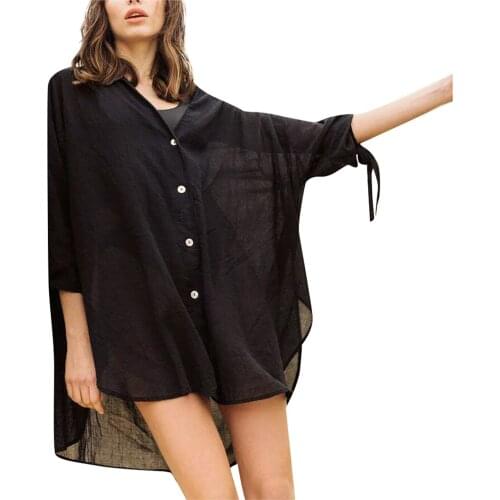 2021 Hot Fashion Women Bikini Cover-Ups Dress Swim Summer Beach Bathing Swimsuit Baggy Tunic Tops T-Shirt Cotton Blouse платья