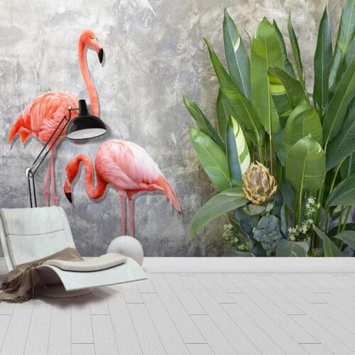 Custom Mural Modern Southeast Asia Tropical Rainforest Green Leaves Flamingo Wallpaper Living Room TV Background Wall Paper 3D