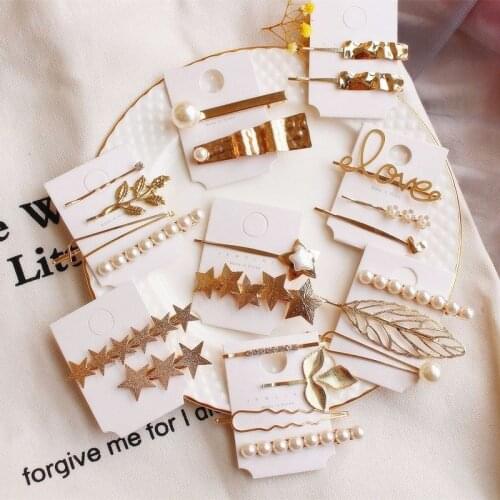 Women Girls Fashion Star Leaf Geometric Golden Hair Clips Set Metal Hairpin Barrette Hair Styling Accessories Headwear Hairgrip