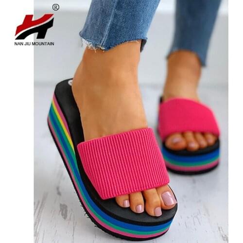 NAN JIU MOUNTAIN 2020 Womans Summer Mid Heel Slippers Outdoor Beach Shoes Platform Sandals Fashion Multicolor Plus Size 40