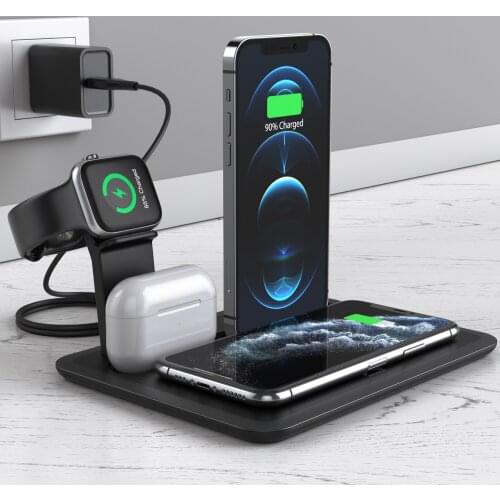New 15W Qi Fast Wireless Charger Stand For iPhone 11 12 Apple Watch AirPods Pro Phone Charger Dock Station For Samsung Xiaomi
