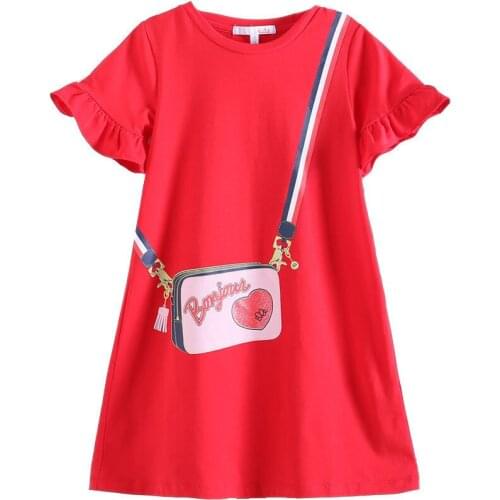 Girls Dresses New Summer Children Fashion Simplicity Printing Red Dress Baby Girl Casual Round Neck Clothes 4-12Y Princess Style