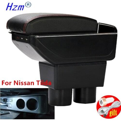 For Nissan Tiida armrest box central Store content box with cup holder ashtray with USB interface