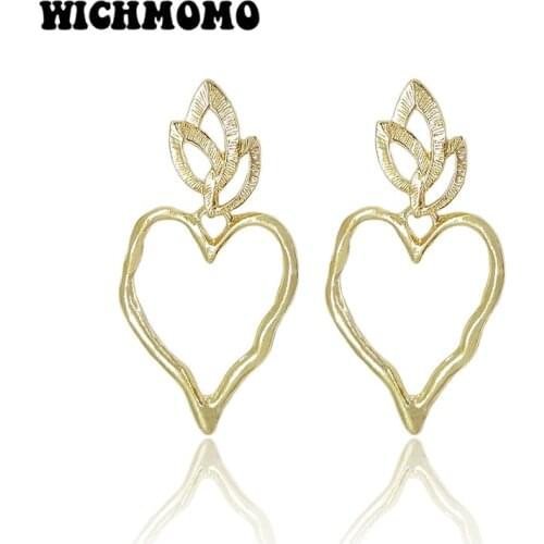 2019 New Fashion Trendy 87mm 1 Pair High Quality Zinc Alloy Gold Heart Dangle Earrings for Girls Party Gifts Accessories