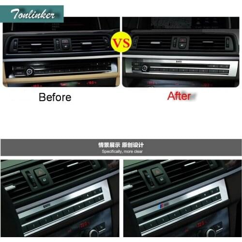 Tonlinker 1 PCS Car Styling DIY Stainless Steel In The Control CD Lights Panel Cover Case Stickers For Bmw 5 Series Accessories
