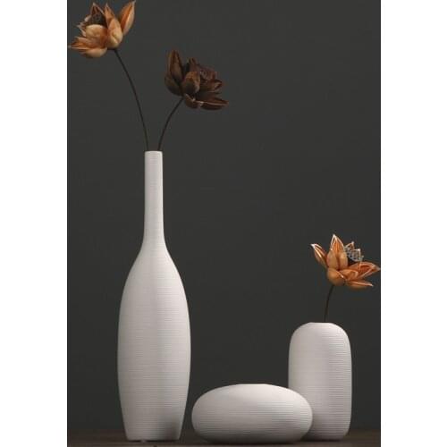 Northern European-Style White Ceramic Vase Set Decoration Modern Minimalist Flower Container Living Room Home Decoration