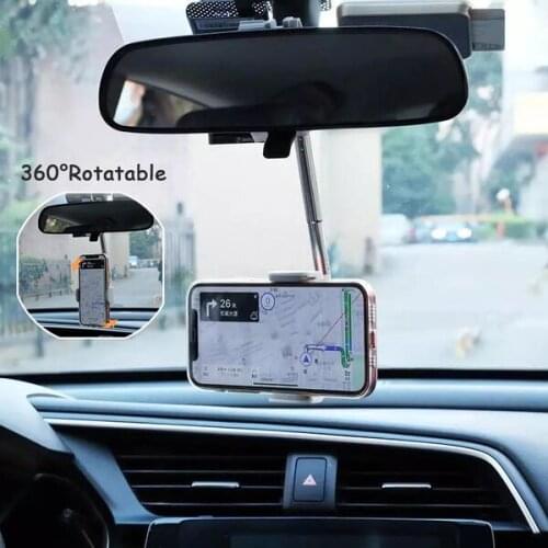 Universal Car Rear View Mirror Adjustable Holder for Cell Phone GPS 360 Degree Car Rearview Mirror Mount Stand Holder Cradle