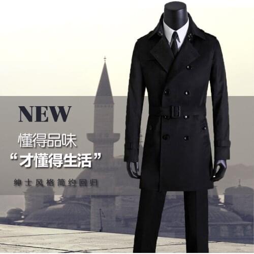 Spring autumn casaco masculino plus size mens long coat mens casual clothing double breasted slim trench coat masculino black