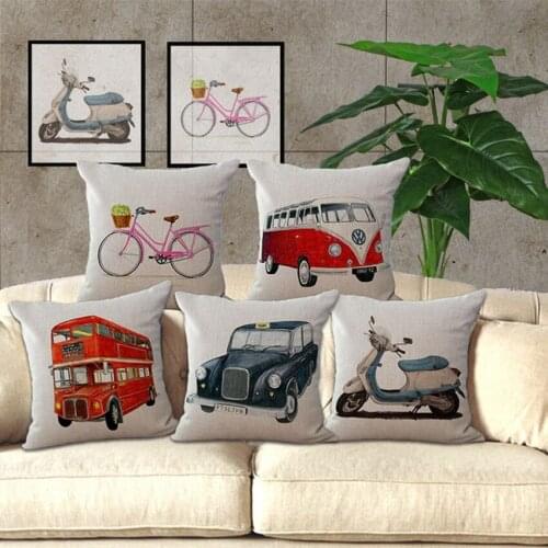 Vintage London Tour Bus Car Mini Coach Sofa Throw Pillow Home Decoration High Quality Linen Cotton Cushion Cover 45x45cm Outdoor