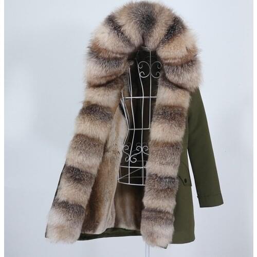 MENINA BONITA Waterproof Long Parka Winter Jacket Women Real Fox Fur Coat Natural Raccoon Fur Hooded Rabbit Fur Liner Streetwear