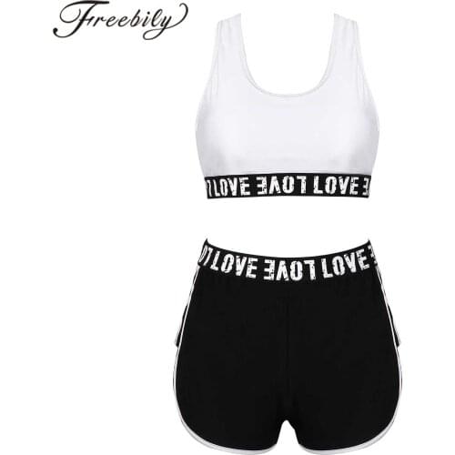 2Pcs Womens Yoga Sets Racer Back Sportswear Letters Printed Sleeveless Crop Top + Shorts Womans Fitness Running Sport Suits