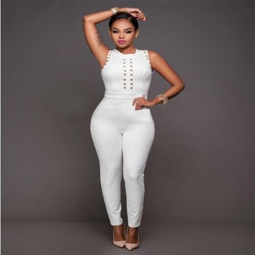 Hot Sexy Women Playsuit White Polyester Evening club party Bodycon Jumpsuit O-Neck Womens Bodysuits Sportswear for fitness