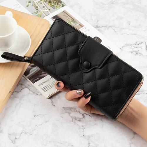 High Quality Lingge Womens Wallet Zipper Hasp Multifunction Coin Purse Female Multi-card Wallet Card Holder Ladies Phone Bag