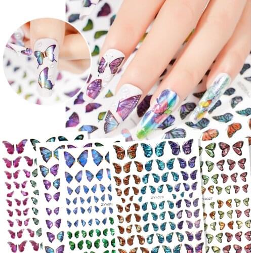 1Sheet Nails Art Laser Decals Holographic Butterflies 3D Watercolor Sliders Wraps Nail Decoration Manicure Tips Stickers H
