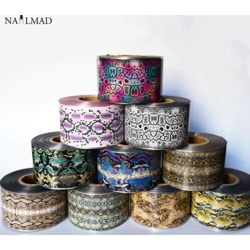 10Roll Snake Skin Nail Foils Transfer Sticker 50M*4CM African Tropical Wild Animal Adhesive Nail Art Transfer Paper Polish Decal