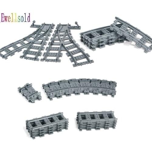 Ewellsold 10PC-100PC City Trains Train Track Rail Straight Rails Building Blocks Set Bricks Model Kids Toys Gifts Compatible