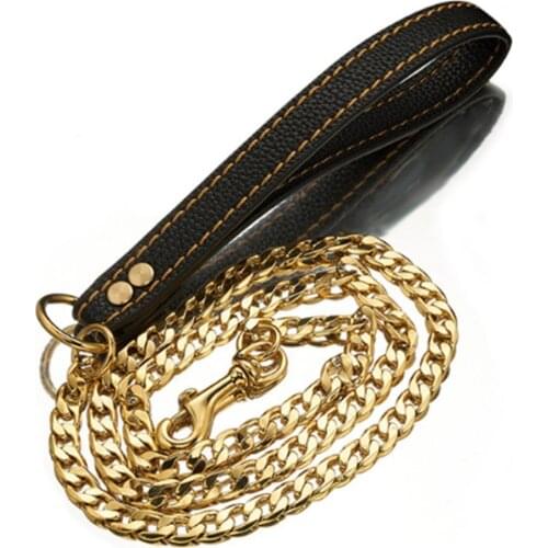 42+9inch Fashionn Gold Color Pure Copper Dog Slip Leash Cuban Chain Dog Training Choke Collar Strong Traction Practical Necklace