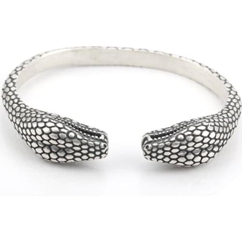 925 Sterling Silver Vintage Punk Bangle Two Snake Head Do old Retro Animal Bangle Unisex Heavy Jewelry