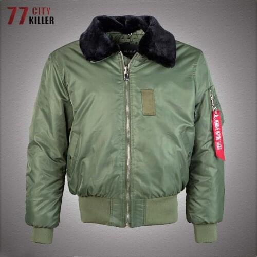 B15 Thicken Bomber Jackets Men Winter Removable Fur Collar Pilot Air Force Coats Retro Military Multi-pocket Combat Army Jacket